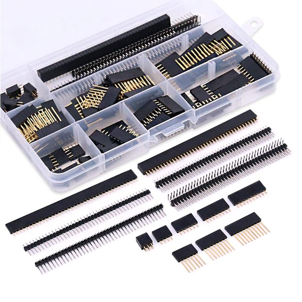 VOANZO 112Pcs 2.54mm Female Pin Header Socket Connector Strip Assortment Kit Stackable Shield Header 4/6/8/10/40 Pins