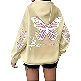 BEAUDRM Women's Plus Size Butterfly Graphic Hoodie Y2k Drawstring Long Sleeve Baggy Hooded Sweatshirt Fall Clothes