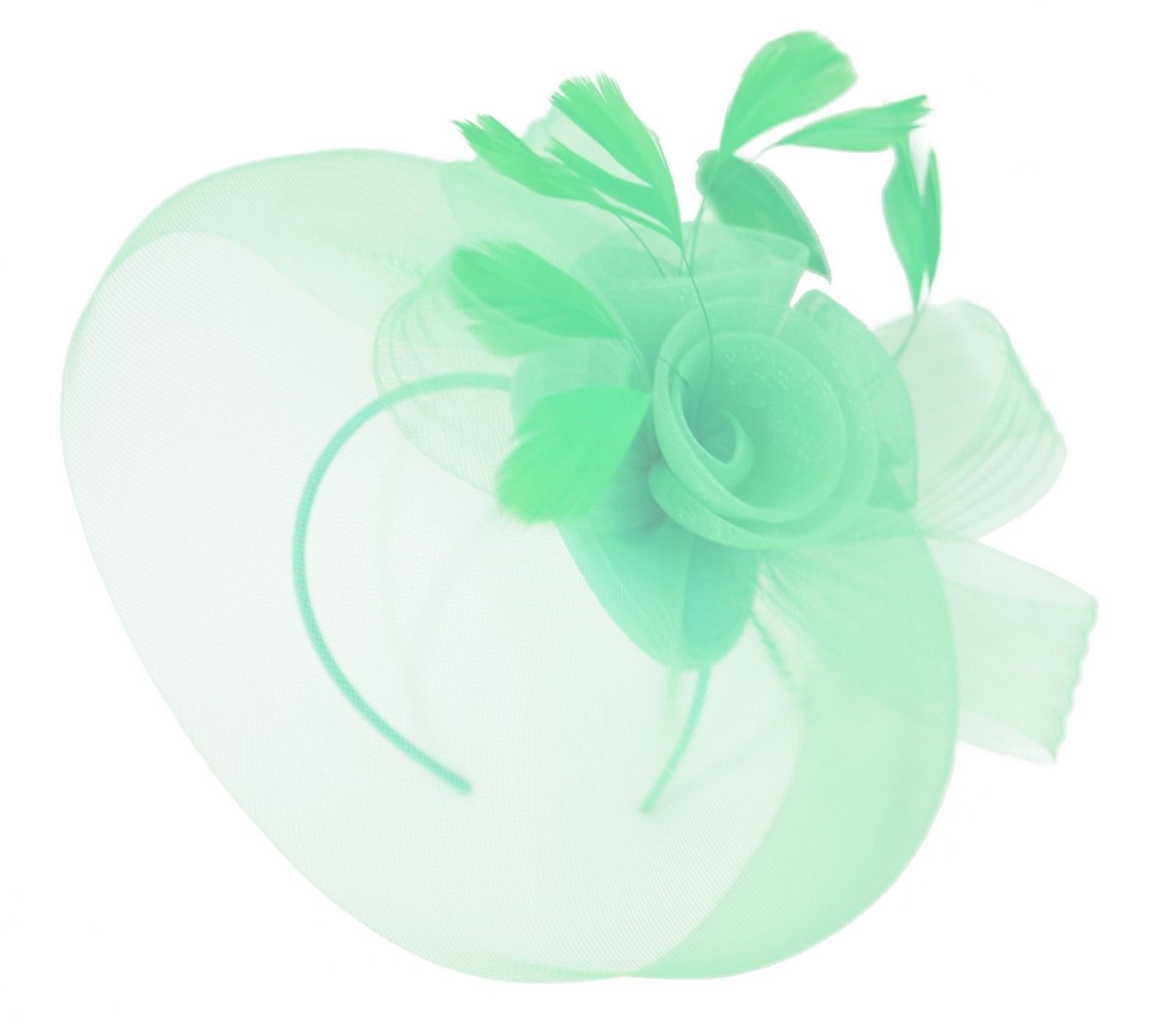 Caprilite Mint Green Fascinator Headband Veil Wedding Ascot Races Net Hat Feathers Hatinator