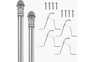 Amazing Drapery Hardware 7/16 Inch Nickel Cafe Rods, Set of 2 (Hardware Included) - Adjustable Length 28-48 Inches, Easy to Install Metal Rods for Doors, Windows, and Sidelights