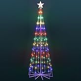 Skcoipsra 6' LED Animated Outdoor Christmas Tree, Multicolor Lightshow Lighted Cone Wire Tree with Topper Star, Christmas Outdoor Decorations Artificial Lighted Tree for Indoor Yard Patio