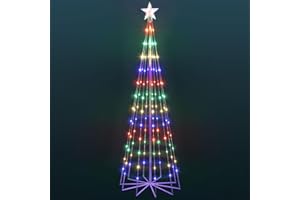 Skcoipsra 6' LED Animated Outdoor Christmas Tree, Multicolor Lightshow Lighted Cone Wire Tree with Topper Star, Christmas Outdoor Decorations Artificial Lighted Tree for Indoor Outdoor Yard Patio