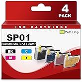 SP01 Sublimation Ink Cartridge Replacement for SP01 SP-1 SP1 SP01BKS SP01CS SP01MS SP01YS Ink Cartridge Compatible with Brother SP-1 Sublimation Inkjet Printer (4 Pack, Black Cyan Yellow Magenta)