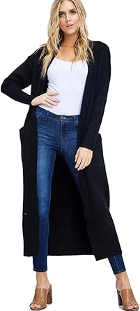Alis Black Long Duster Floor Length Cardigan Pockets Soft Full Bat