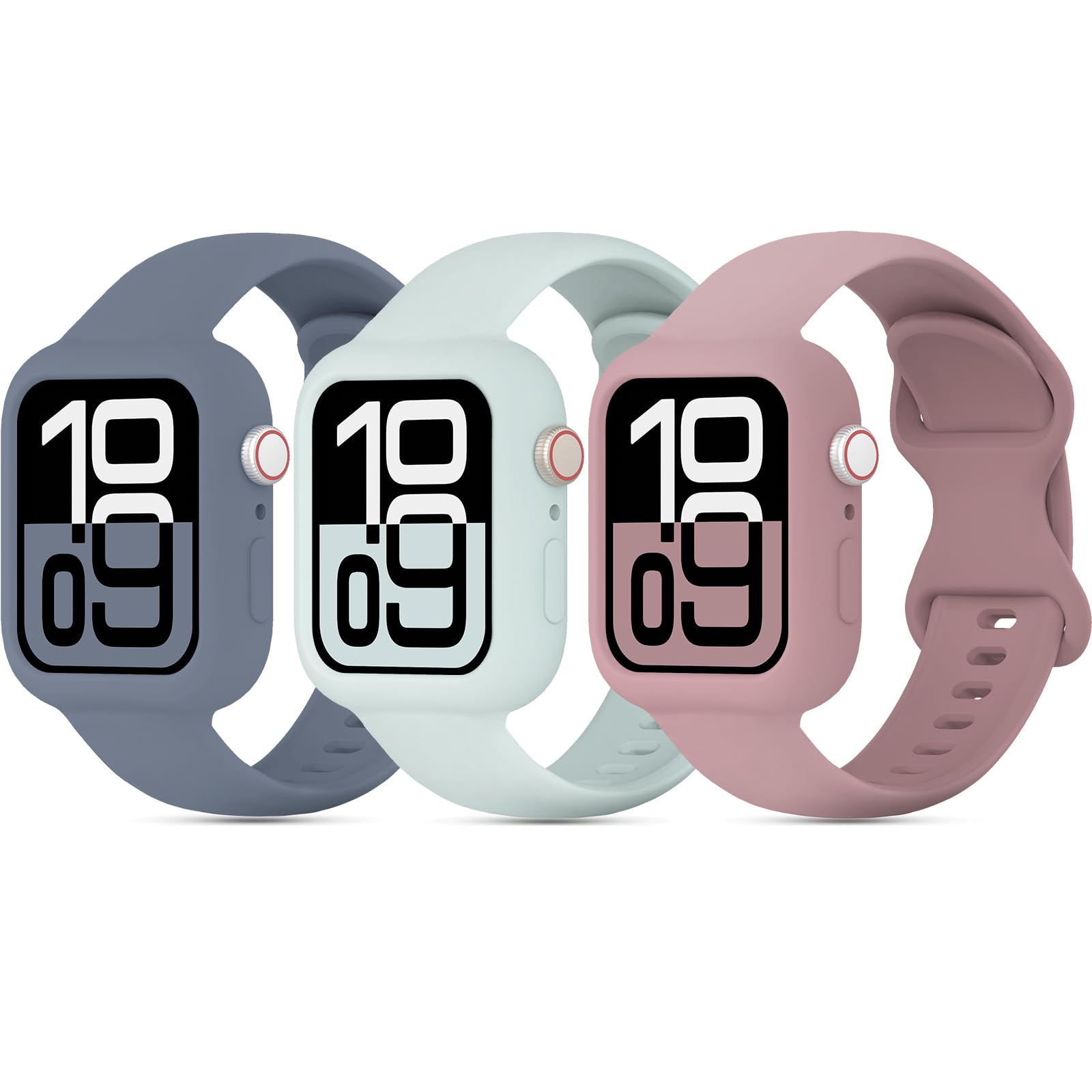 3 Pack Soft Silicone Bands with Bumper Case Compatible with Apple Watch Band 38mm 40mm 41mm 42mm 44mm 45mm 46mm, Sport Strap Wristbands with Protective Cover for iWatch Series 11/10/9/8/SE/7/6/5/4/3
