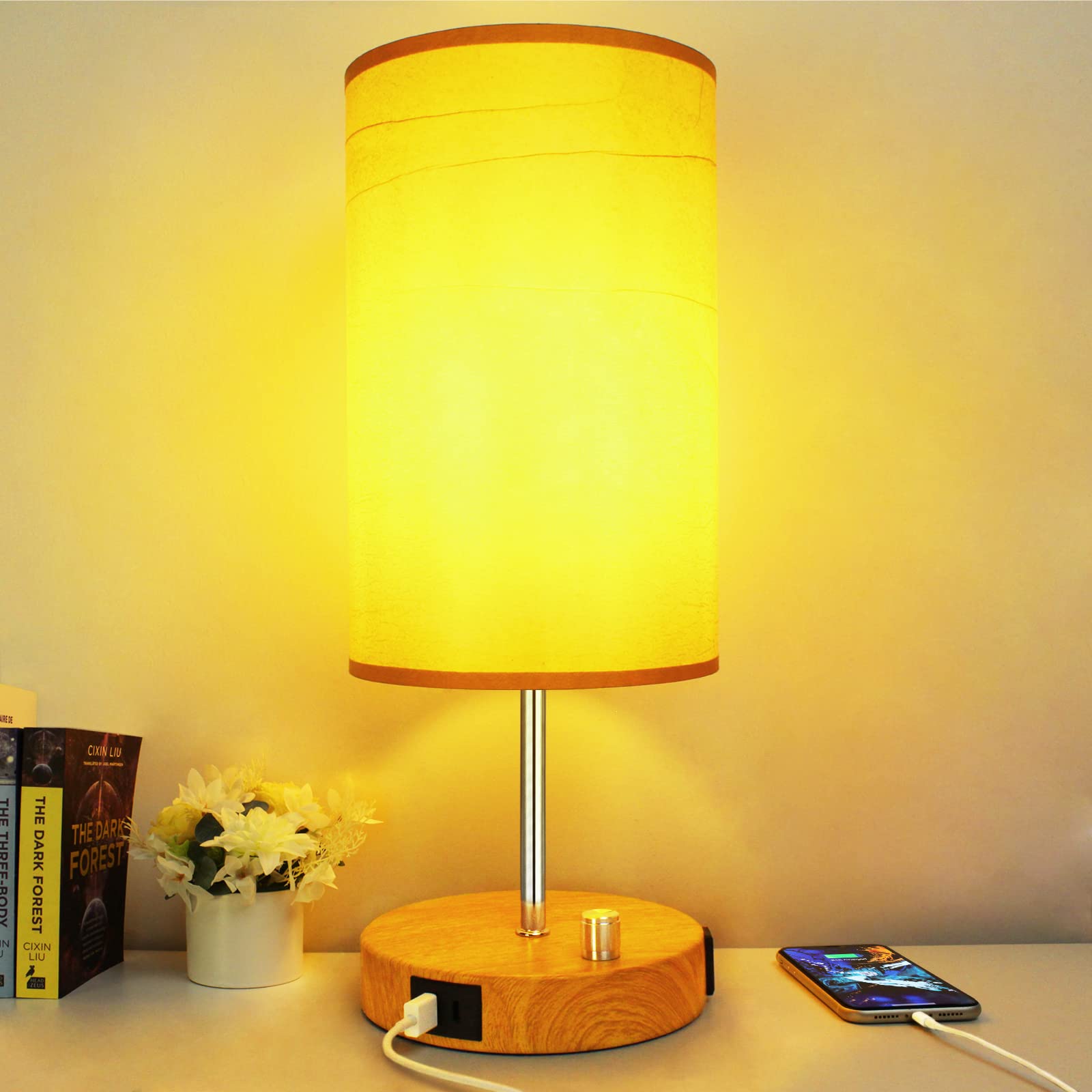 Allesgute 45cm Bedside Lamps for Bedrooms, Dimmable Table Lamp with USB A + C Charging Ports, Modern Small Bedside Table Light E27 for Home Office (8W LED Bulb Included)