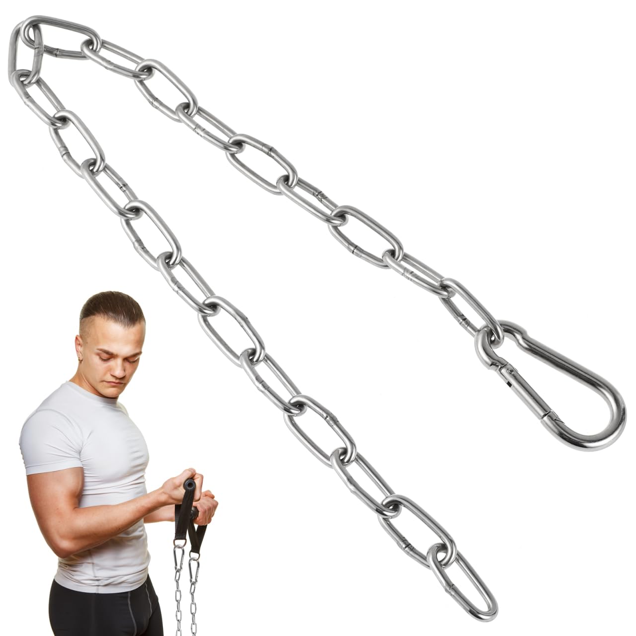 CLISPEED Fitness Chain - 23.5in Stainless Steel chain | Heavy Duty Gym extension Cable | Machine Extension Hanging Chain | Small Strong Chain Link Chain (2 Pcs)