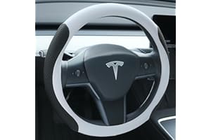 Uxcer Nappa Leather Steering Wheel Cover for Tesla Model 3/Y 2016-2025, Non-Slip Breathable Tesla Model 3/Y Steering Wheel Protector, White