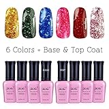 Yaoshun Soak Off Gel Nail Polish Top Coat Base Coat UV Gel Polish Sequins Glitter Colors Kit 8 Pcs/Lot #008