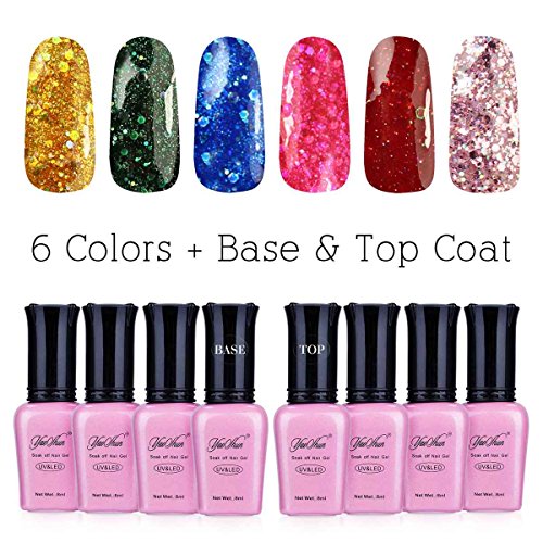 Yaoshun Soak Off Gel Nail Polish Top Coat Base Coat UV Gel Polish Sequins Glitter Colors Kit 8 Pcs/Lot #008 Yaoshun Soak Off Gel Nail Polish Top Coat Base Coat UV Gel Polish Sequins Glitter Colors Kit 8 Pcs/Lot #008
