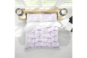 Reateforin Trendy Purple Bow Duvet Cover Twin Size Girls Coquette Bedding Set Graceful Style Light Purple Bowknot Bed Cover,Kids Girls Super Soft Bedding Set Funky Preppy Girly Room Decor 68"x88"