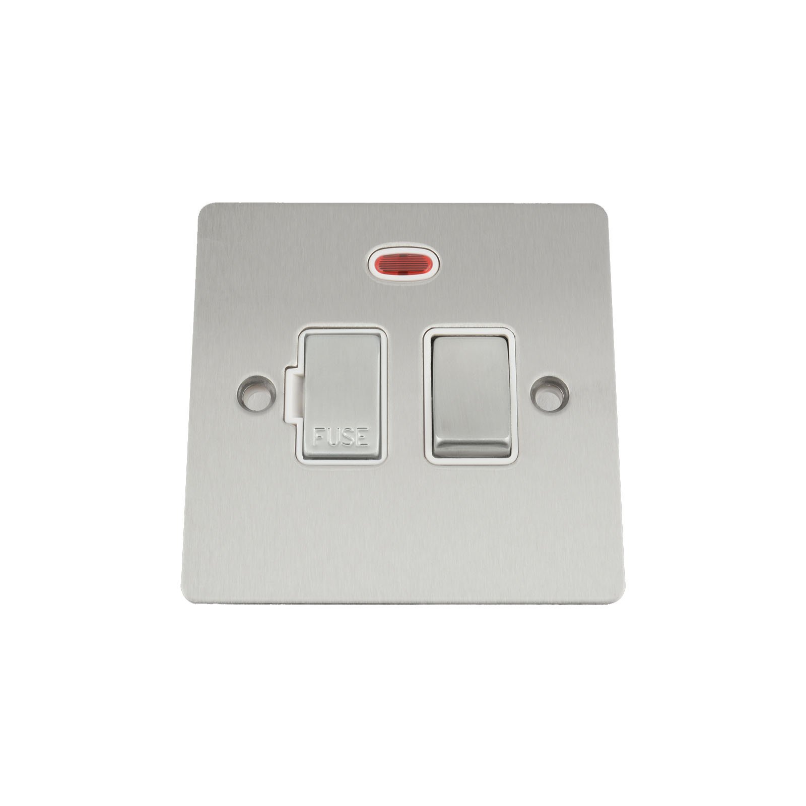 Switched Fused Spur Switch w/Neon - Satin Matt Chrome Flat - White - Metal Rocker