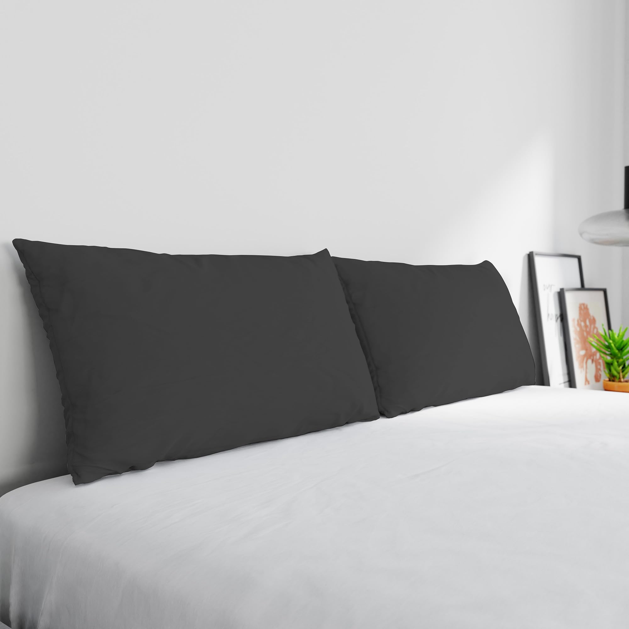 Elegant Pair of Pillowcases Set of 2 Pillowcases, 2 Pillow Cases with Flap, Made in Italy, Dark Grey