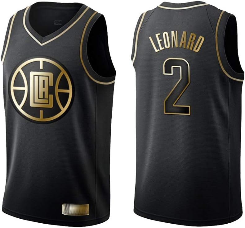 TGSCX Kawhi Leonard #2 Los Angeles Clippers NBA Black Gold Edition Jersey, Cool Breathable Fabric Retro Swingman Sports T-Shirts, Unisex Basketball Fan Uniform,M(175CM/65~75Kg)