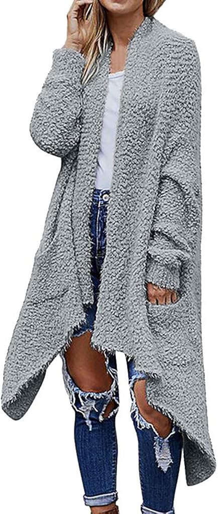 KLFGJ Women Casual Coat Long Sleeve Irregular Hemd Solid Color Cardigan with Pocket Elegant Tops Oversize Blouse