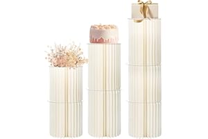 Wellsign Cylinder Stands for Party Set of 3 Paper Pillars Pedestal Cake Stand Foldable Cardboard Columns Cylinder Table for Parties Baby Shower Birthday Wedding Pillars Display Decoration