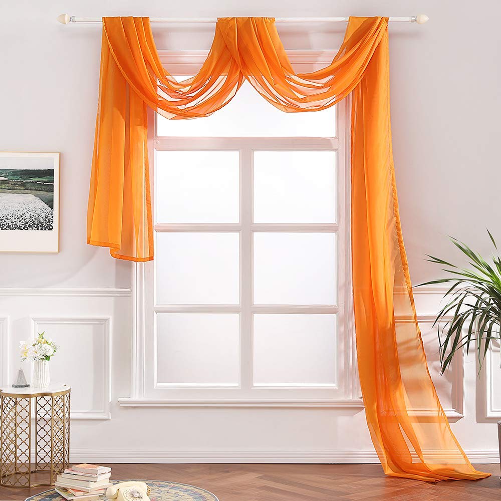 Megachest TAILORED VOILE WINDOW SCARF PELMET 26 color choices (orange, 56"X197"X1 Panel) — image 1