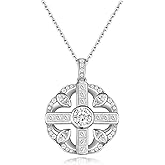 FWM Moissanite Green Emerald Sparkly Pendant Necklace for Women, Ankh Cross/Flower/Round Cross/Square Vintage Design, Solid 925 Sterling Silver, Present to Wife Girlfriend Mom Daughter