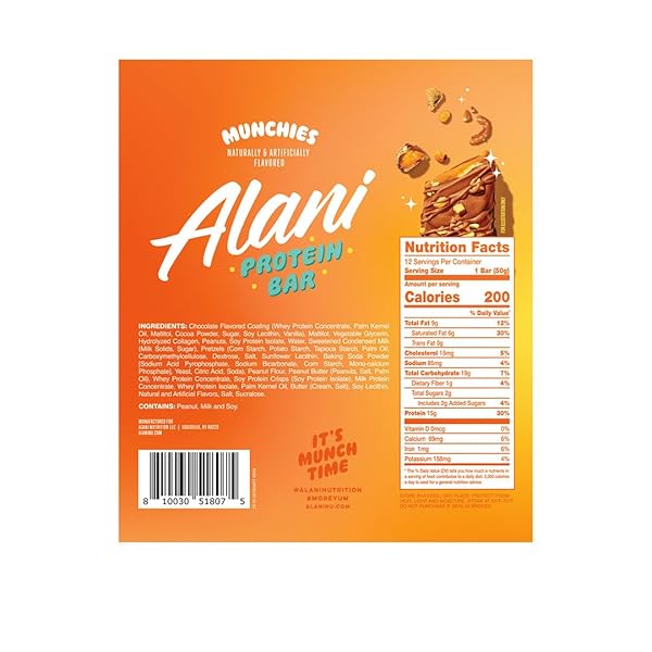 ALANI NU PROTEIN MUNCHIES, HIGH PROTEIN GLUTEN-FREE BARS, 18G PROTEIN, LOW-SUGAR (6G) LOW-CARB HEALTHY SNACKS, 12 INDIVIDUALLY WRAPPED BARS