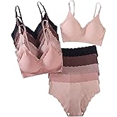 BEAUDRM Women's 5 Pack Seamless Lingerie Sets Scallop Trim Wireless Bralettes No Show Bra and Panty Sets Matching Underwear