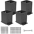 Nrspp 4x4 Post Base 4 Pcs,（Inner Size3.6"x3.6"） Wood Fence Pergola Post Bracket , Black Powder Coated Post Anchor,Deck Post Base Support Base Plate Pergola Brackets Fence Kit