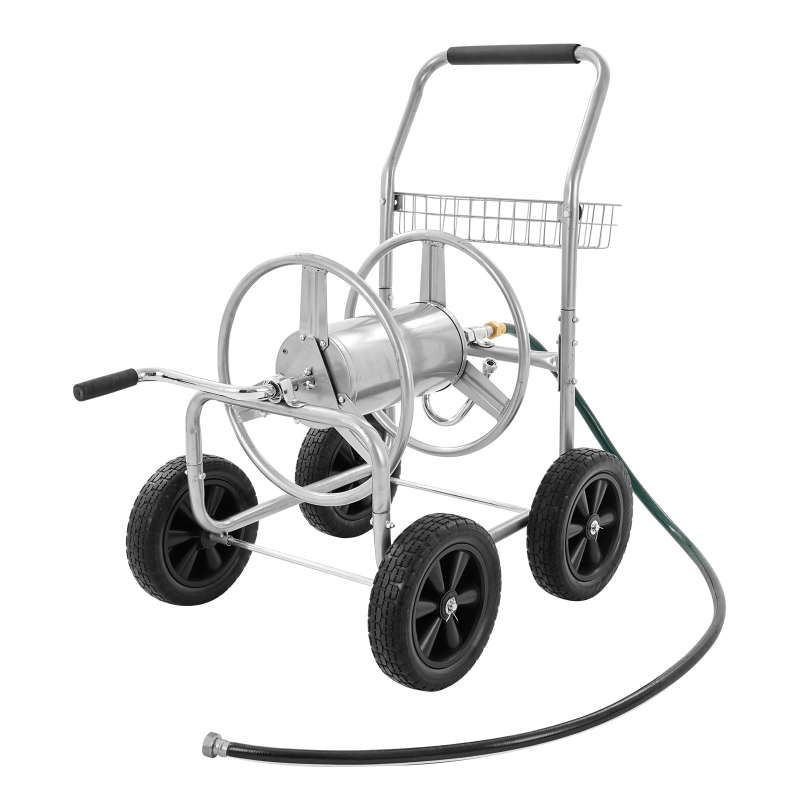 Photo 1 of VEVOR Hose Reel Cart, Hold Up to 300 ft of 5/8’’ Hose, Garden Water Hose Carts Mobile Tools with 4 Wheels, Heavy Duty Powder-Coated Steel Outdoor Planting with Storage Basket, for Garden, Yard, Lawn