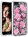 HoneyAKE Case for iPhone 7 Plus iPhone 8 Plus Case Glitter Cute Pretty Girly Case with Natural Flower Durable Shockproof Hard PC Cover Flexible TPU Frame for iPhone 6 Plus 6s Plus 7 Plus 8 Plus, Pink