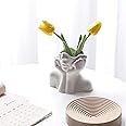 Romehaha Face Vase,Cute Flower Vase for Desk Table Bookshelf Modern Farmhouse Decor,Ceramic Half Body Female Form Head Ideal Shelf Decor 5.5'' L X 4.8'' H