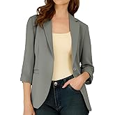 Suit Blazer for Women Open Front Business Work Office Outfit Ruched 3/4 Sleeve Slim Fit Jacket