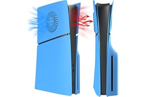 HESUPY for PS5 Slim Console Faceplate Cover, Custom Replacement Skin Case ABS Cover Plates Side Shell for PS5 Slim Disc Edition (Light Blue, with Cooling Vents)