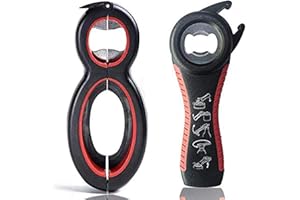 ONECUT Bottle Opener Set, 5-in-1 and 6-in-1, Can, Soda, and Jar Openers, Twist Off Lid – Jar Opener for Seniors and Arthritic Hands (2pcs) (Black Red)