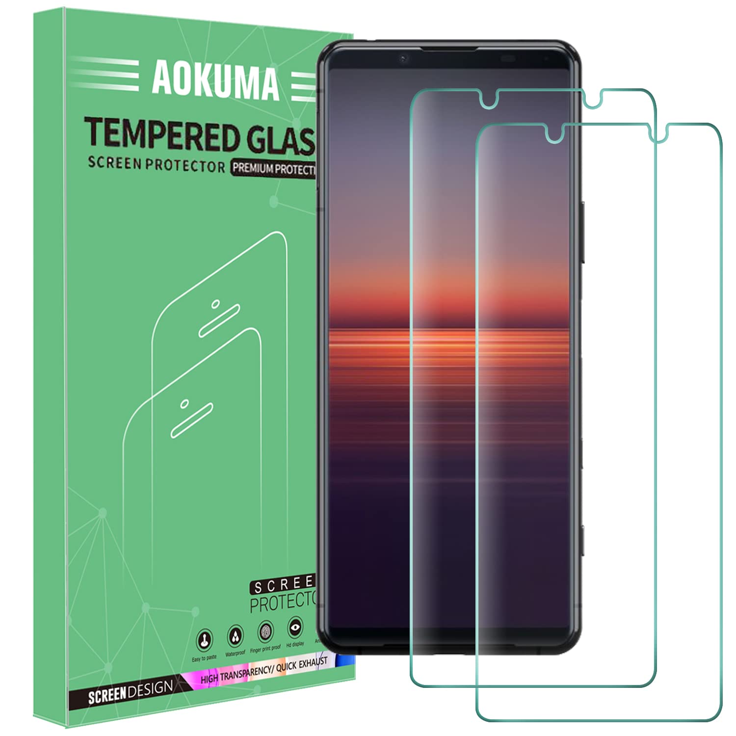 AOKUMA Sony Xperia 5 II Tempered Glass Screen Protector, [2 Pack] Premium Quality Guard Film, Case Friendly, Comfortable Round Edge,Shatterproof, Shockproof, Scratchproof oilproof