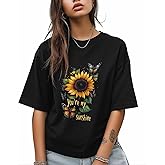 T-Shirt for Women, Sunflower Butterfly Watercolor