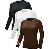 CE' CERDR 3/5 Pack Womens Long Sleeve Thermal Shirts Crew Neck Fleece Lined Basic Fitted Workout Going Out Underscrubs Tops
