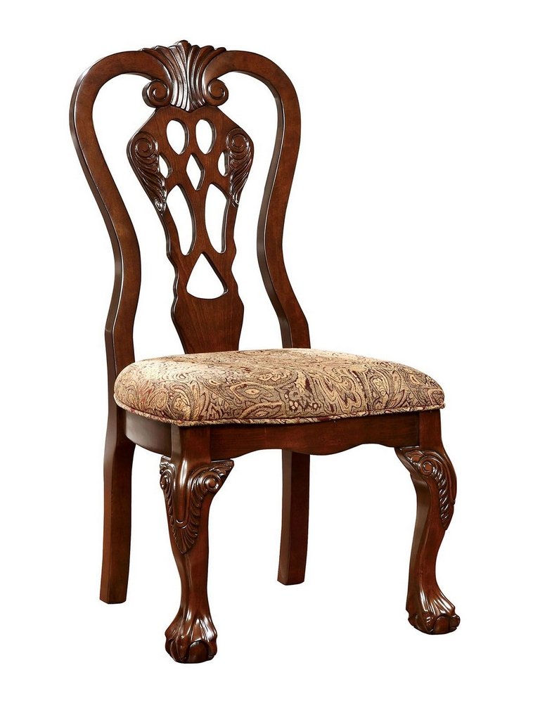 Photo 1 of Elana Traditional Side Chair with Fabric, Brown Cherry Finish, Set of 2, Beige Over

