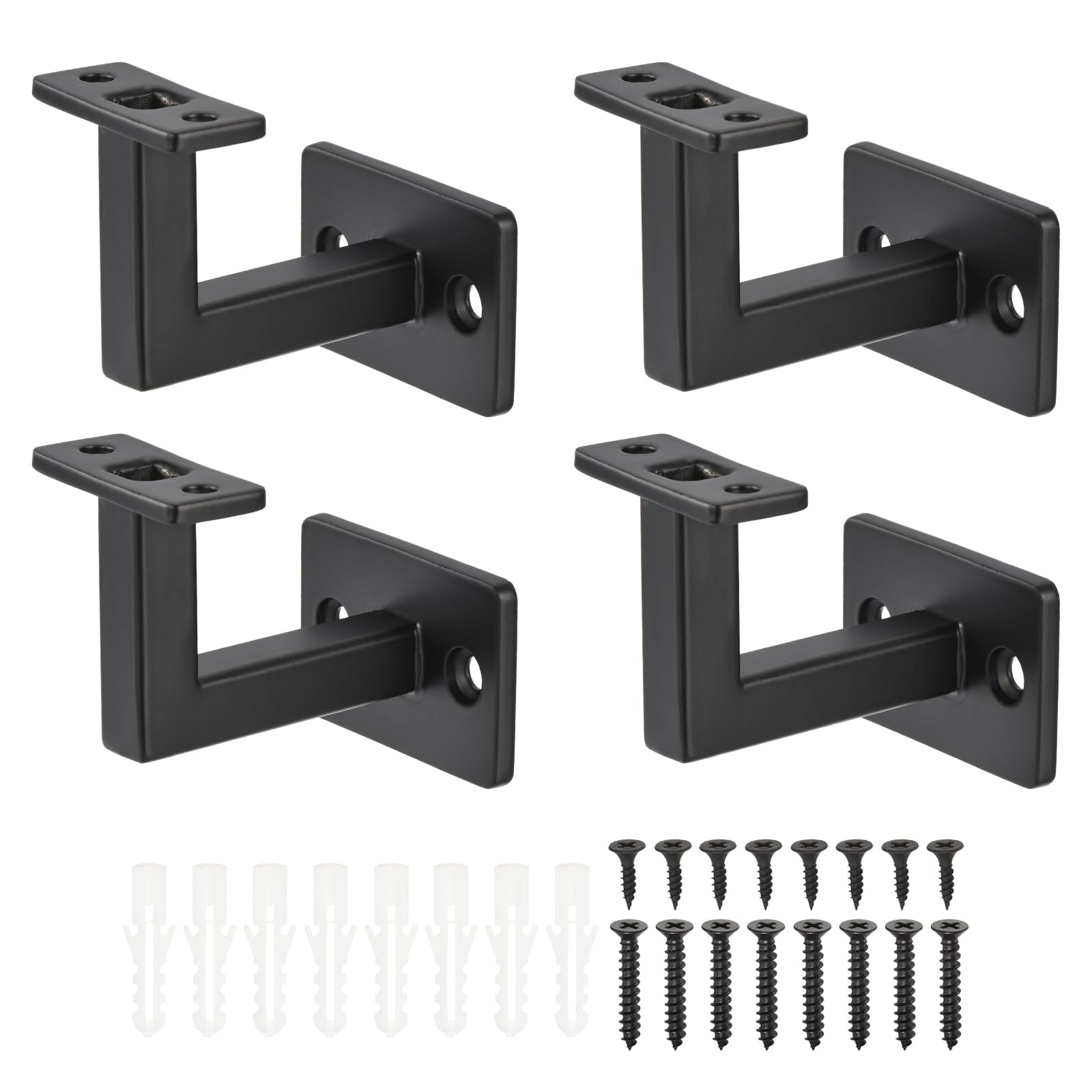 uxcell Black Fixed Swivel Hand Rail Brackets Adjustable Square Hand Rail Brackets for Staircase Stair (4PCS)
