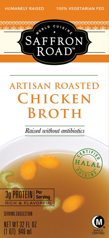 Saffron Road Artisan Roasted Chicken Broth, Gluten-Free, Halal, 32 Ounce (Pack of 12)