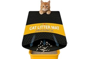 Andalus Brands Medium Cat Litter Mat - Waterproof & Urine-Proof Litter Box Mat, Non-Slip Kitty Litter Mats for Floor, Easy to Clean Litter Trapping Design (24" x 15", Black)