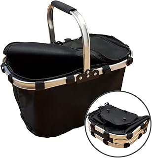 Amazinggirl Faltbarer Einkaufskorb faltbar - Tragetasche Klappkorb Tragekorb klappbar Picknickkorb mit Deckel schwarz mit Einzelgriff