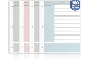 OKWUYIK 100 Sheet Colored Cornell Notes Loose Leaf Paper 8.5×11 Inch for 3 Ring Binder Letter Size Taking System Filler Paper College Ruled Notebook Paper Bulk for School Office Business Home 80gsm