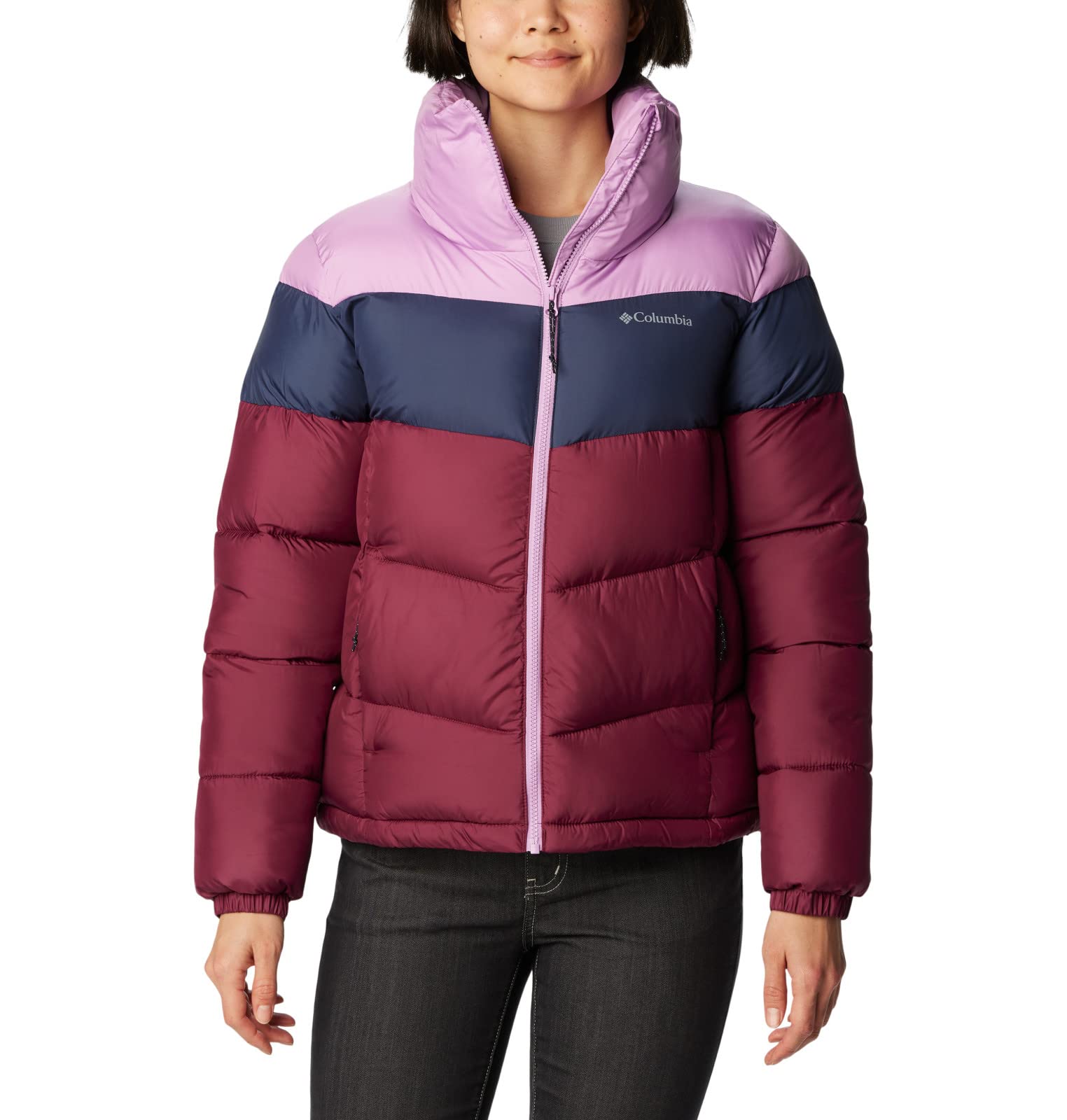 Columbia Women's Puffect Color Blocked Jacket, Marionberry/Nocturnal/Gumdrop, X-Small Image