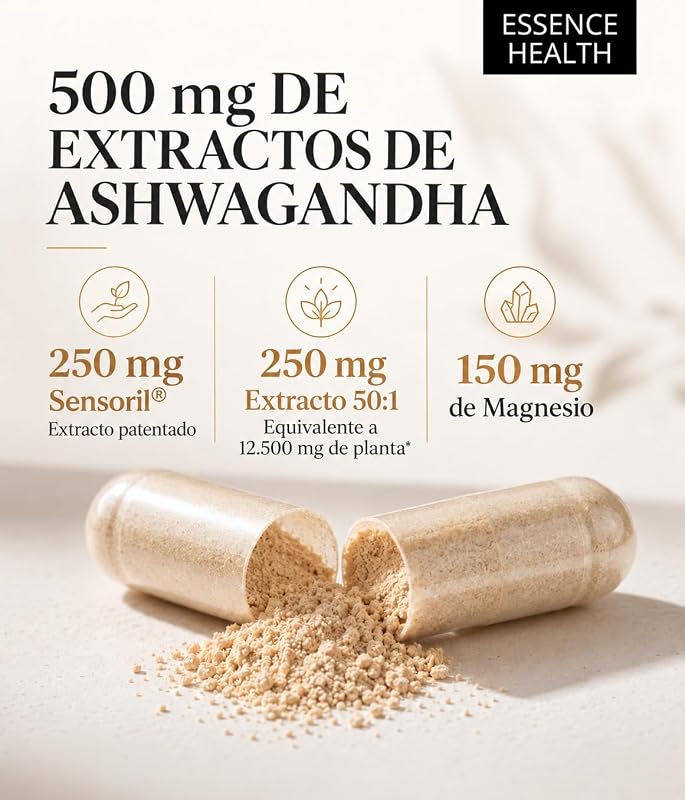 Ashwagandha Sensoril | Equivalente a 6250mg | Con Magnesio | 120 Cáps