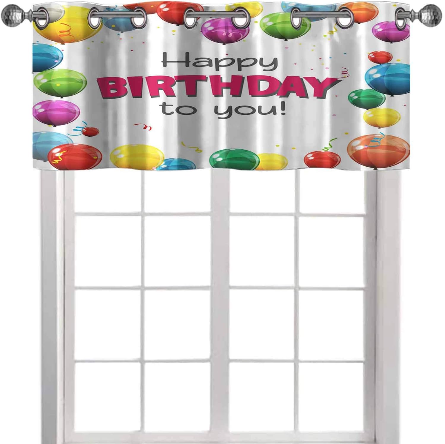 YUAZHOQI Cortina de cenefa de colores brillantes con globos de feliz