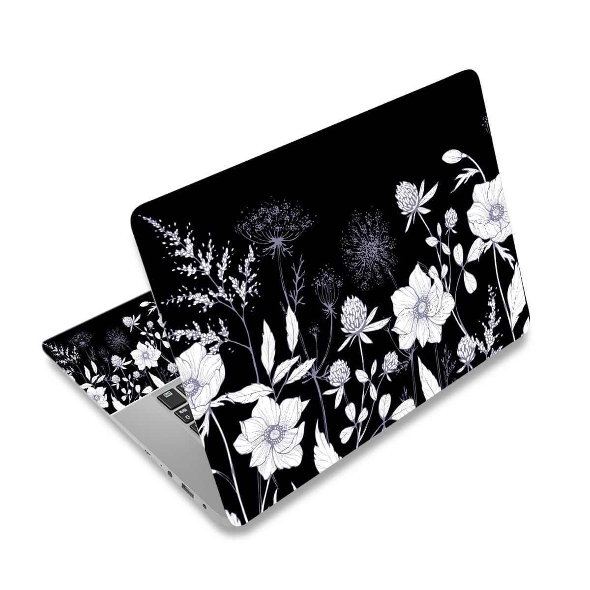 Photo 1 of ** BENT ** Laptop Skin Sticker Decal,12" 13" 13.3" 14" 15" 15.4" 15.6 inch Laptop Vinyl Skin Sticker Cover Art Protector Notebook PC (2 Wrist Pad Skins Included), Waterproof Removable, Black White Flower