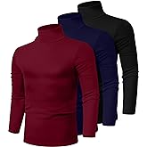 Ficerd 3 Pack Men's Turtleneck Shirts, Long Sleeve Cotton Pullover Sweaters Mock Neck Knitted T-Shirt Basic Slim Fit Tops