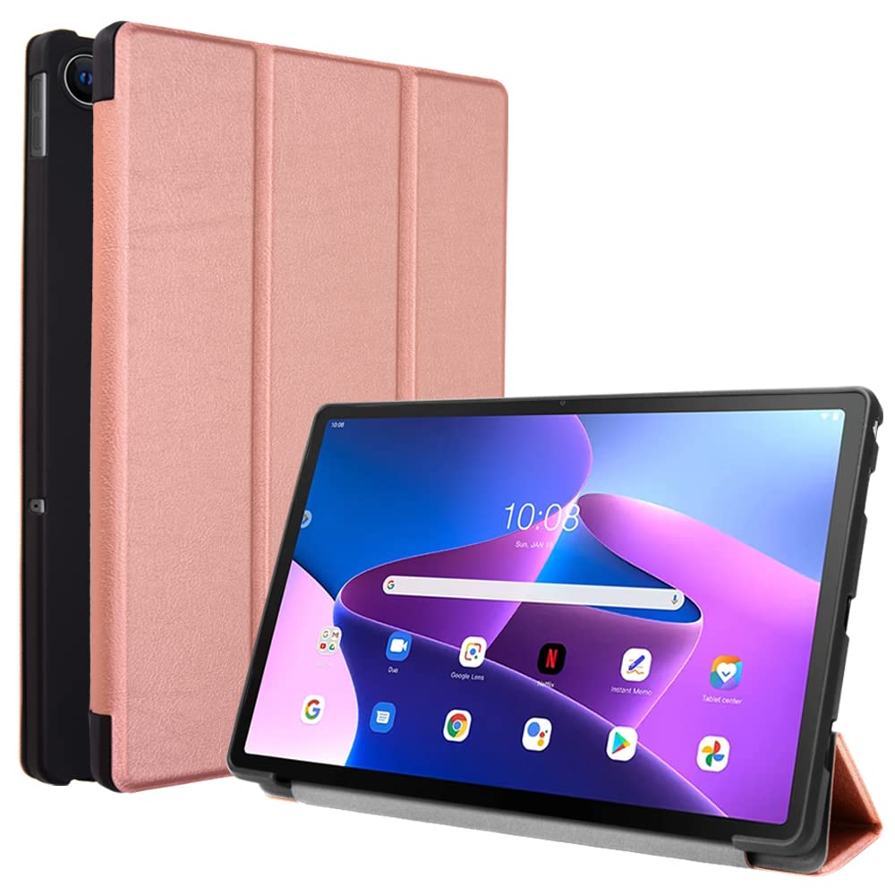 TECHGEAR Smart Case for Lenovo Tab M10 Plus 3rd Gen 2022 (10.6") TB125 / TB128 PU Leather Slim Smart Case Stand Cover with Corner Protection [Auto Wake/Sleep] Soft TPU Holder - Rose Gold