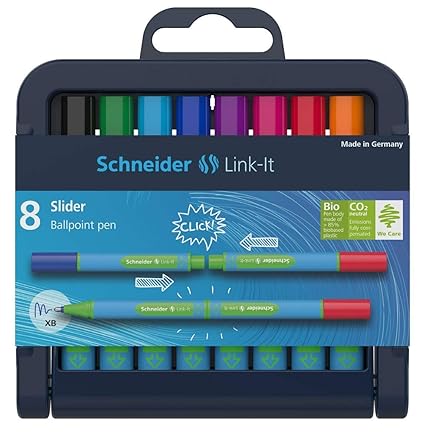 Schneider Link-It Slider Kugelschreiber (Strichstärke: XB, einfach zusammenstecken und beliebig kombinieren) 8er Stiftebox sortiert