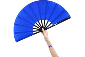 Amajiji Large Folding Fan- Chinese/Japanese Design Nylon-Cloth Handheld Fans, Perfect for Dance or Gift