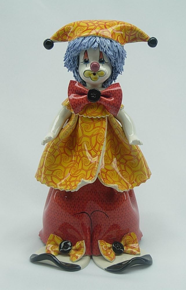 Zampiva Authentic Italian Vinatge Shelf Standing Clown in Yellow Red with Blue Hair Collectible Figurine