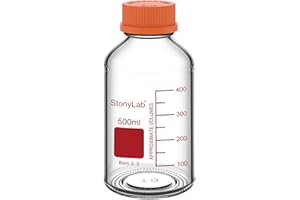 stonylab Media Storage Bottle with GL45 Orange Screw Cap, Borosilicate Glass, 500ml, for Laboratory Use, 1 Piece